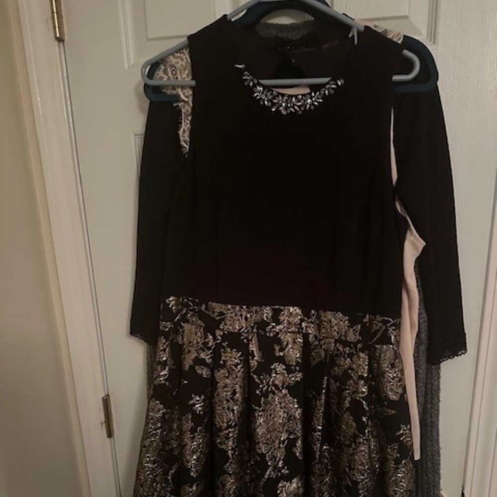 Sleeveless Black and Gold Rhinestone Dress size 14 (DAMAGED)